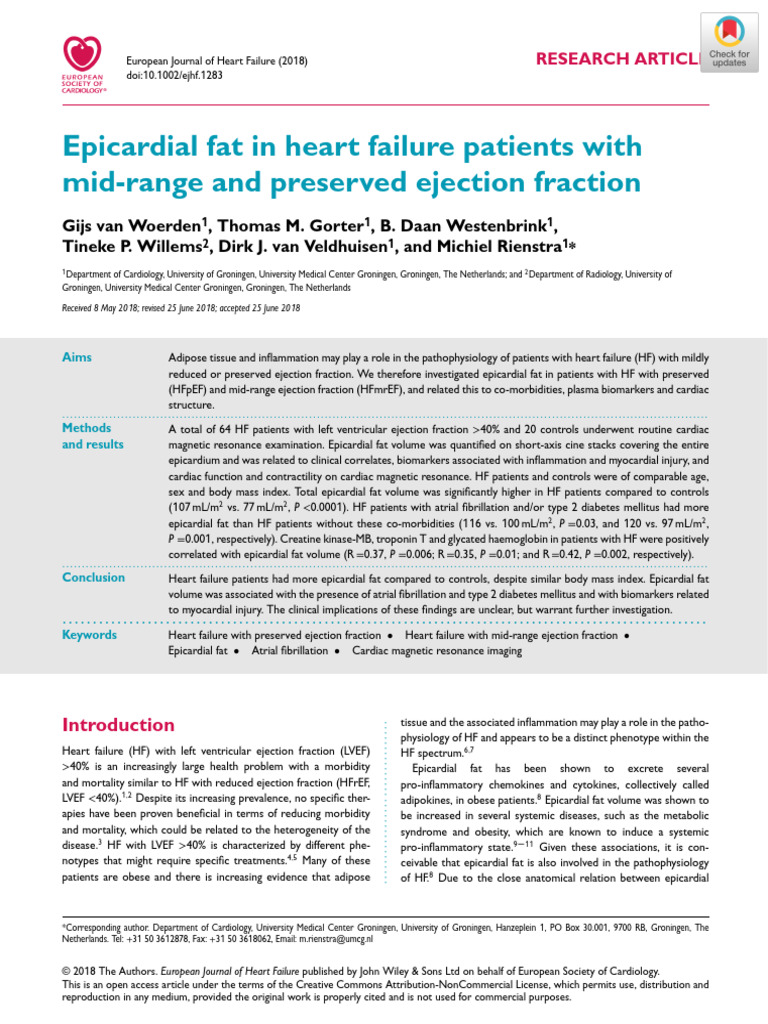 Epicardial Fat in Heart Failure Patients With Mid | PDF | Ejection ...