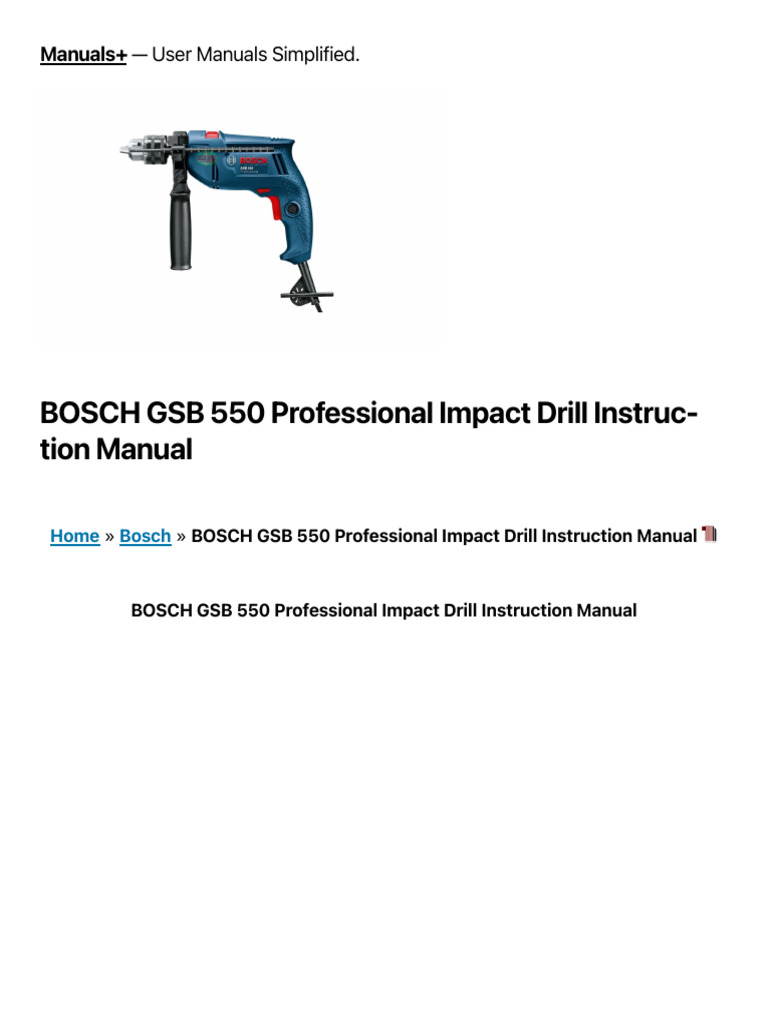 Bosch GSB 550 Impact Drill Manual | PDF | Drill | Electrical Connector