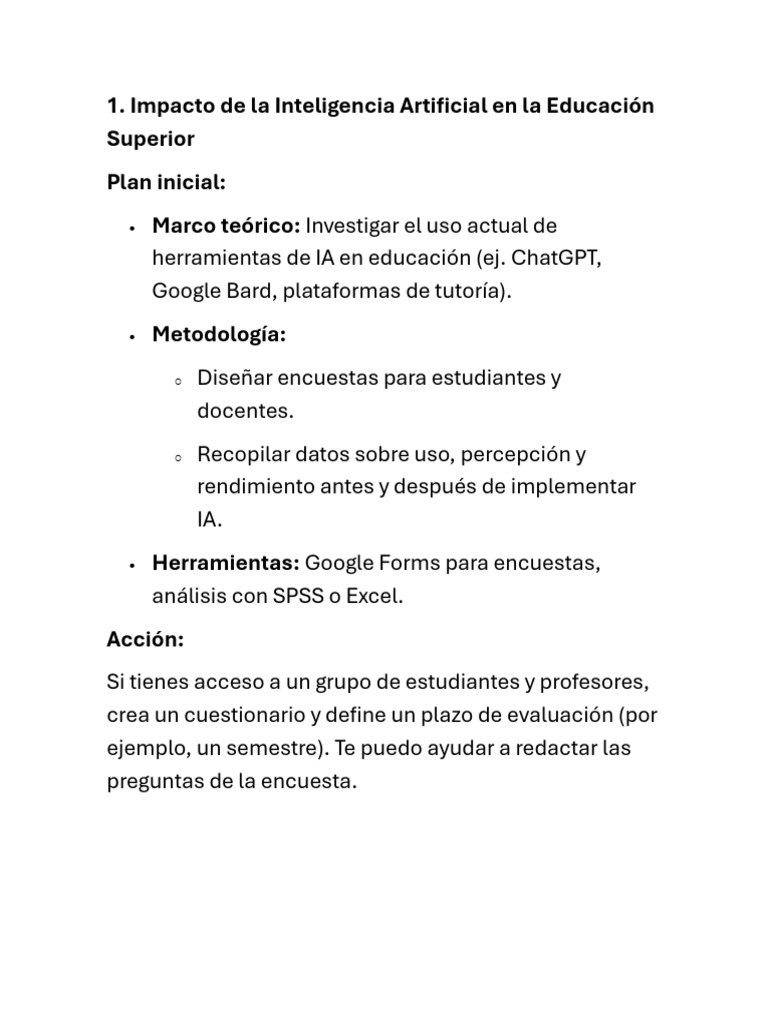 Impacto de La Inteligencia Artificial en La Educación Superior Plan ...