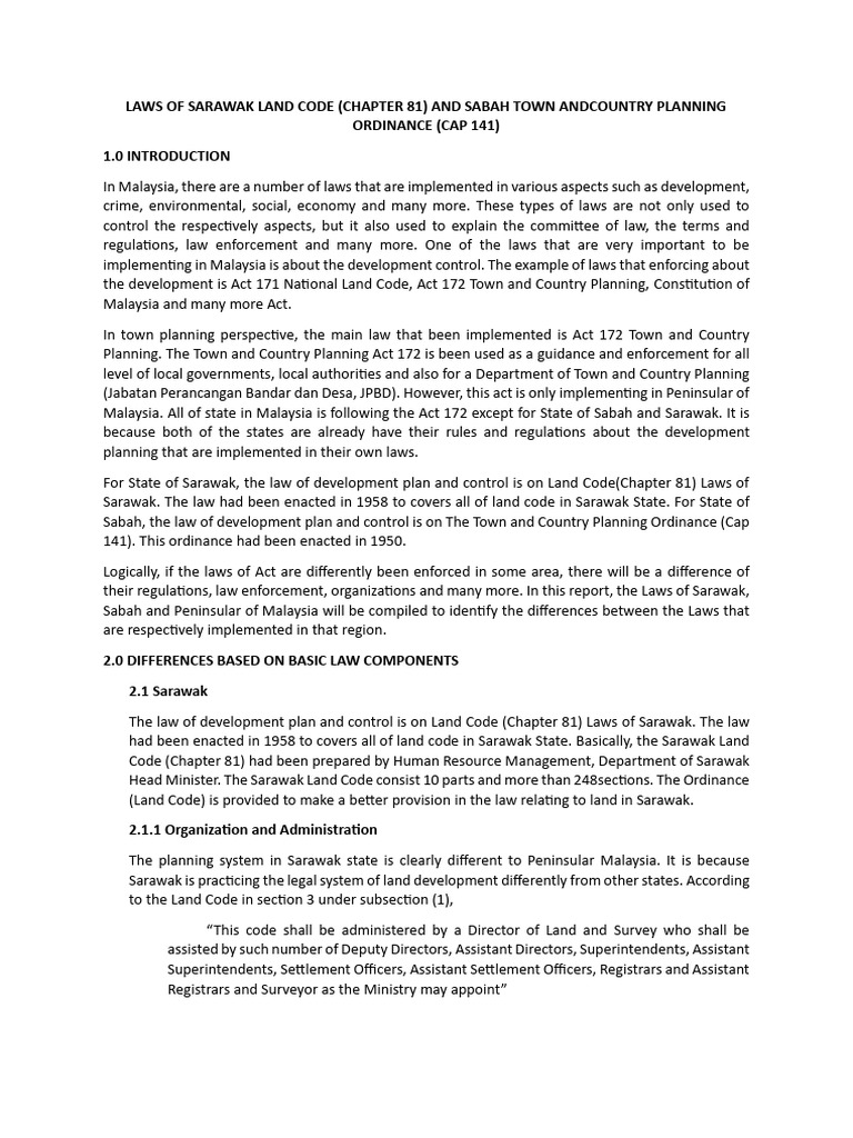 Laws of Sarawak Land Code (Chapter 81) and Sabah Town Andcountry ...