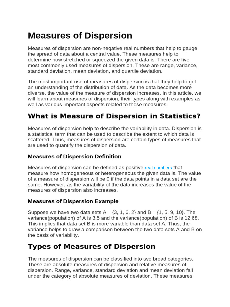 Understanding Measures of Dispersion | PDF | Statistical Dispersion ...