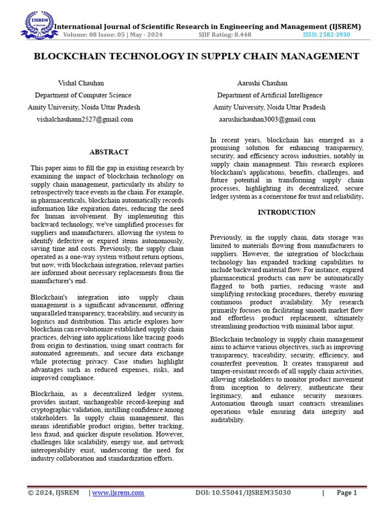 Blockchain's Role in Supply Chain Management | PDF | Supply Chain ...