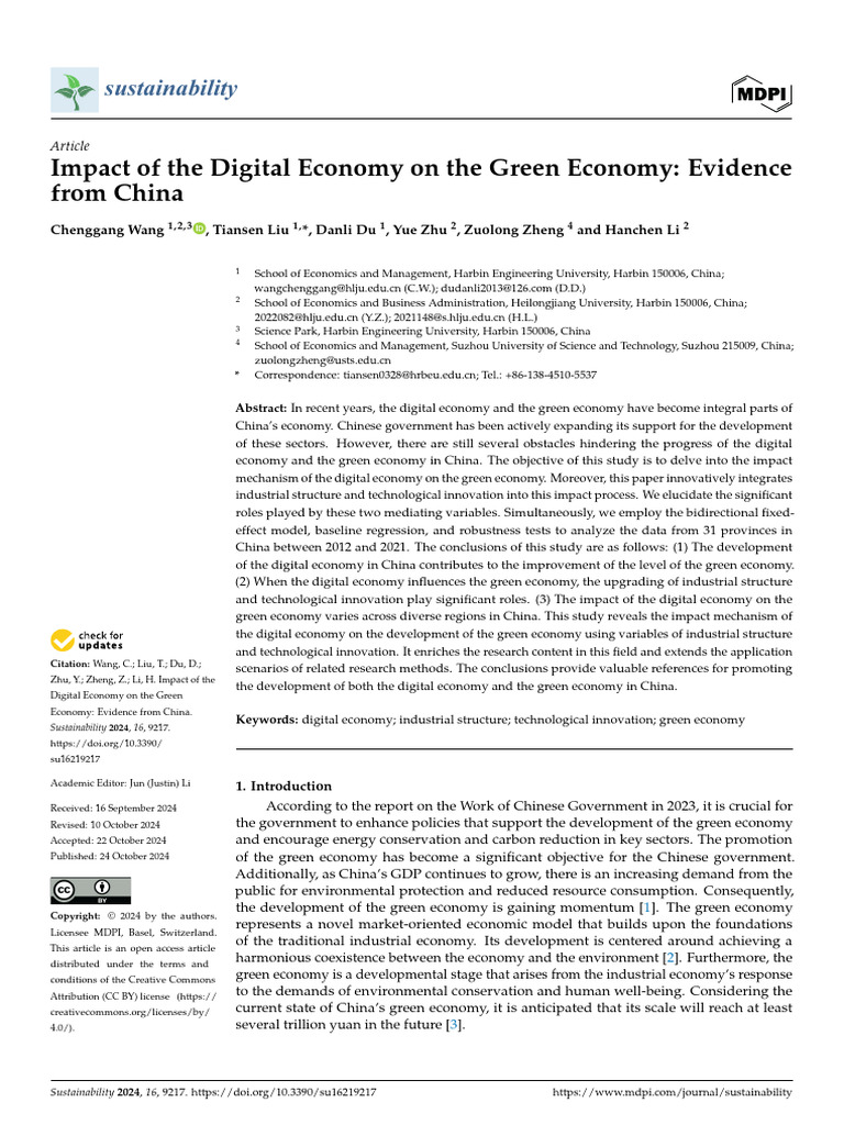 Impact of The Digital Economy On The Green Economy | PDF ...
