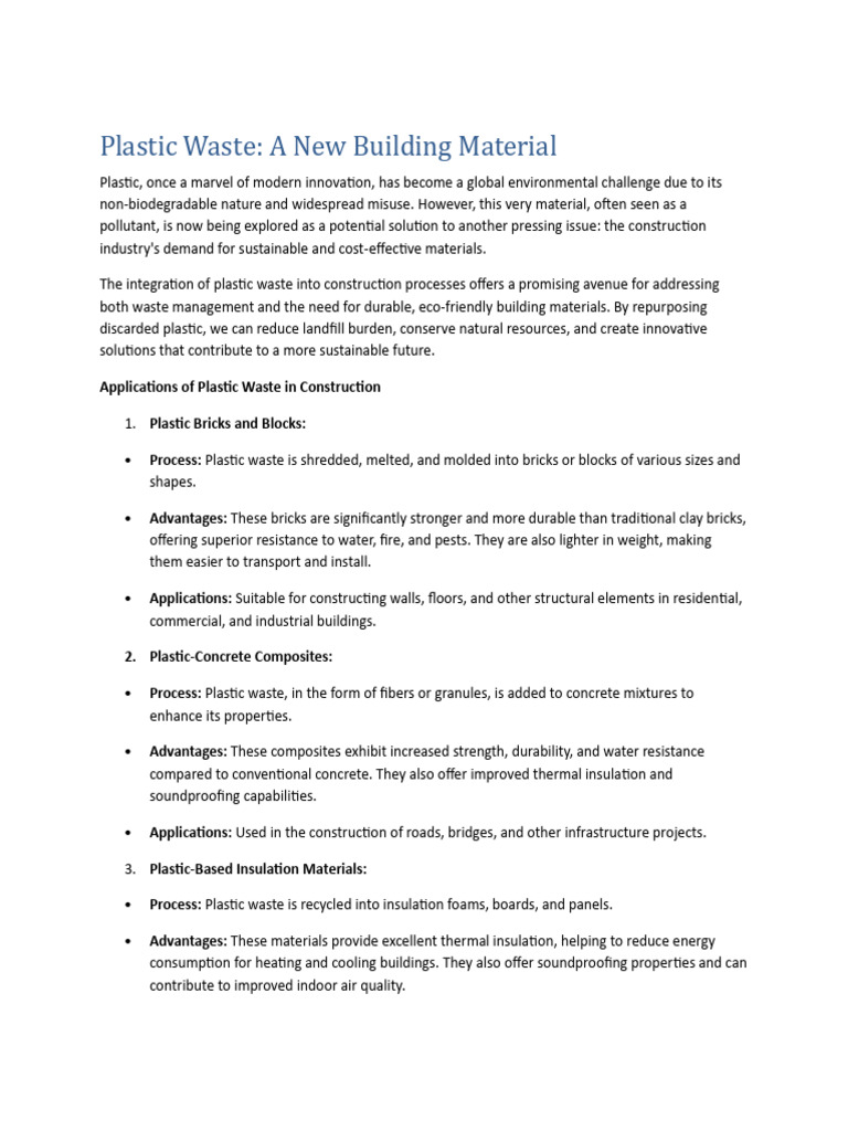 Plastic Waste - A New Building Material | PDF | Waste | Building Materials