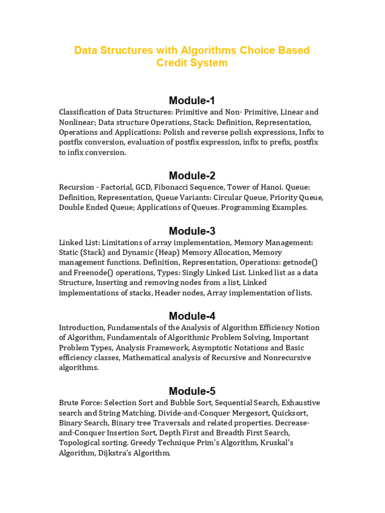Data Structures with Algorithms Choice Based Credit System | PDF