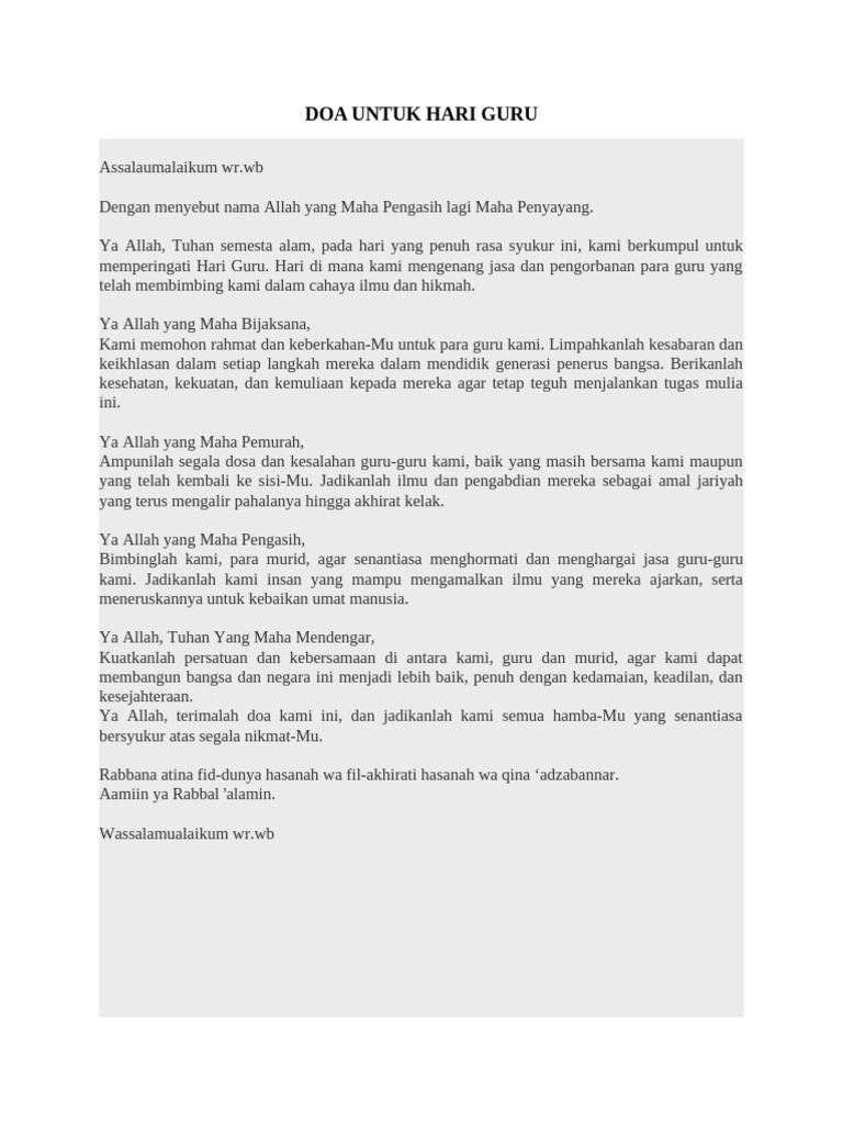 Doa Syukur untuk Hari Guru 2024 | PDF