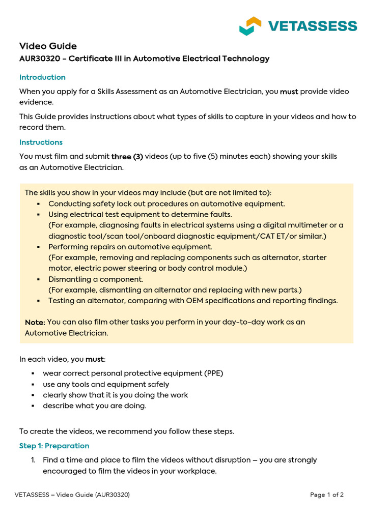 Video Guide for Cert III Automotive Skills | PDF | Electrician