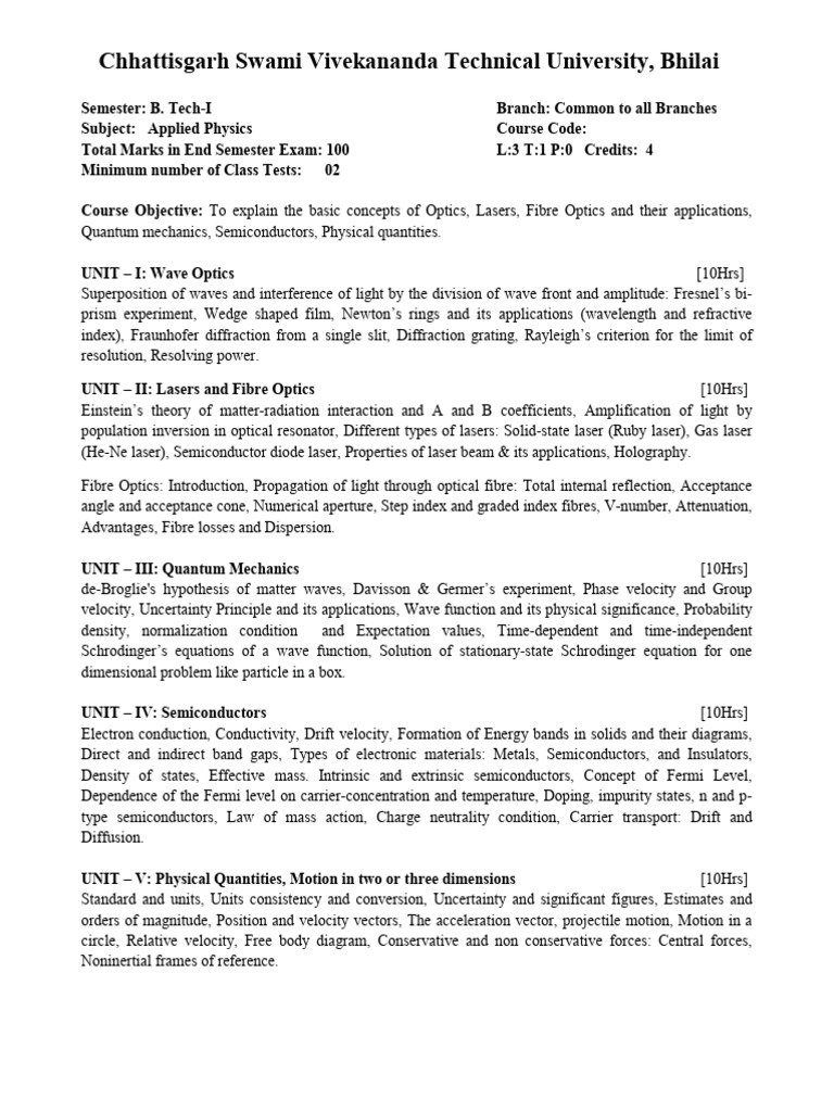 Applied physics syllabus effective from 2024 25 session pdf