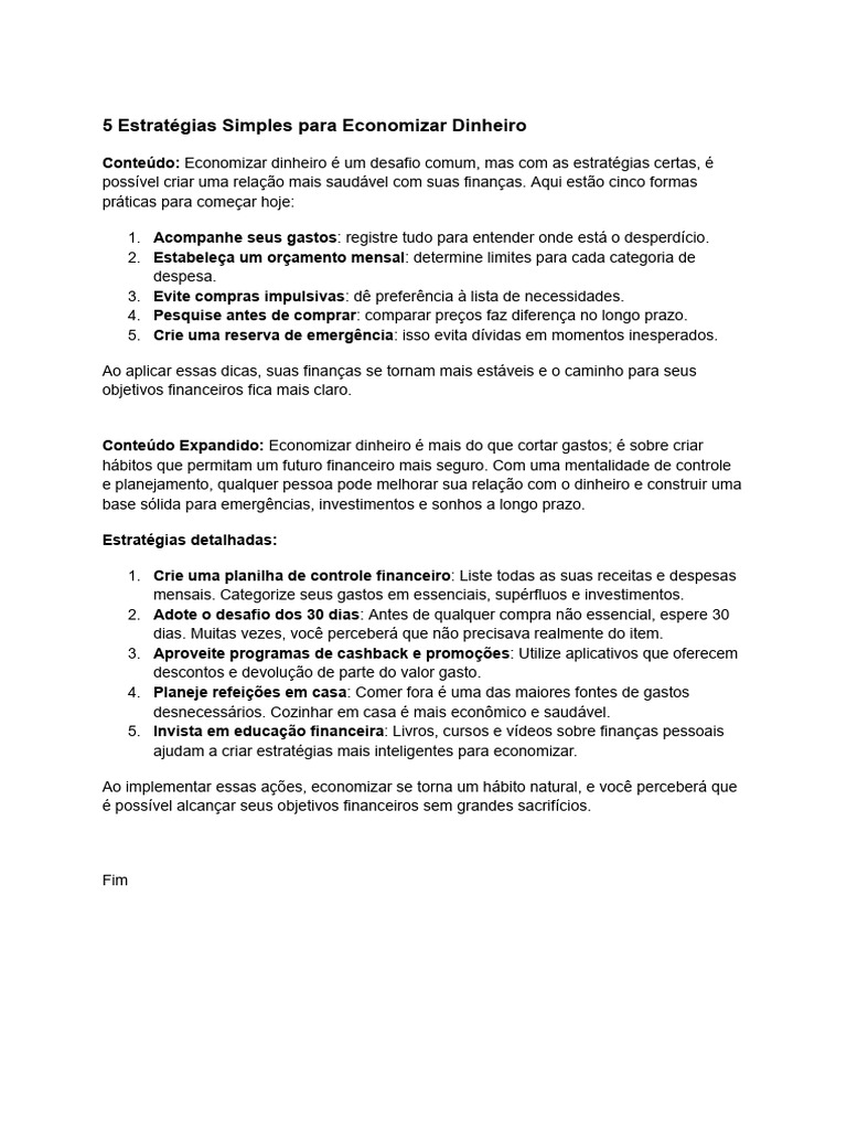 5 Dicas Práticas para Economizar Dinheiro | PDF