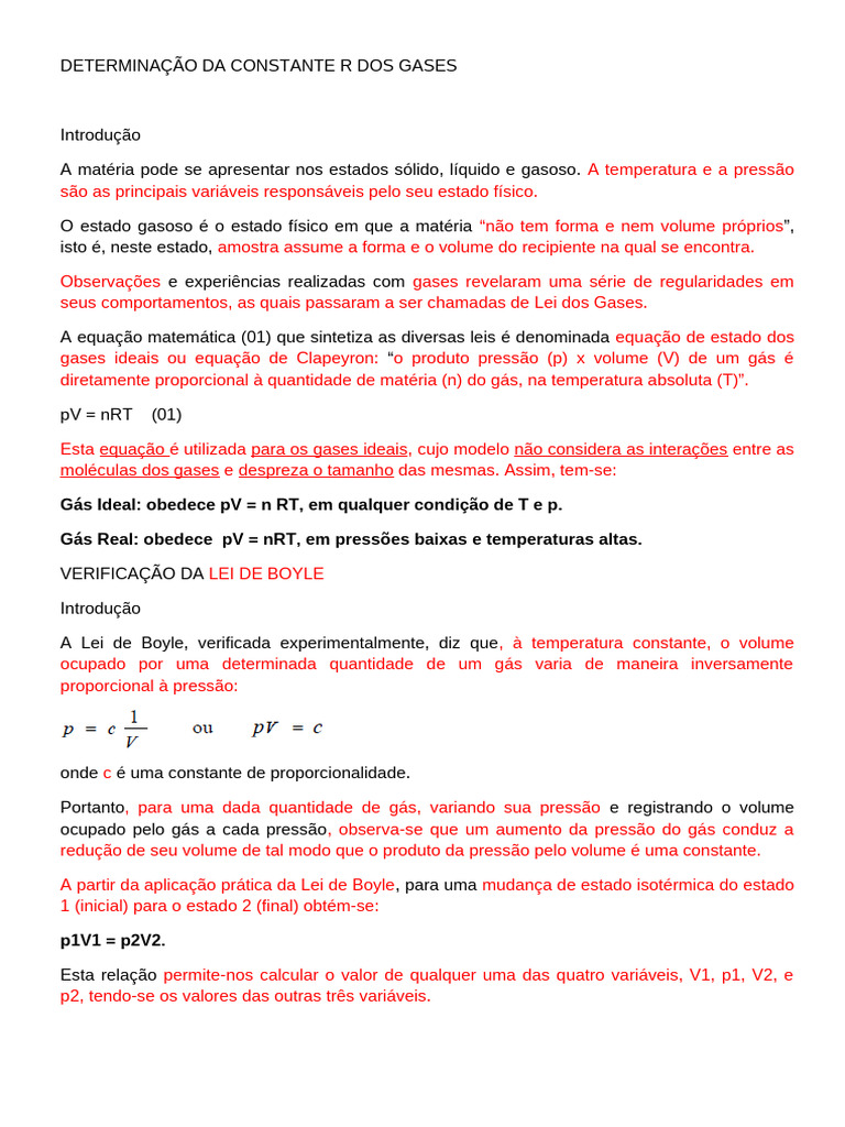 Constante R e Lei de Boyle dos Gases | PDF