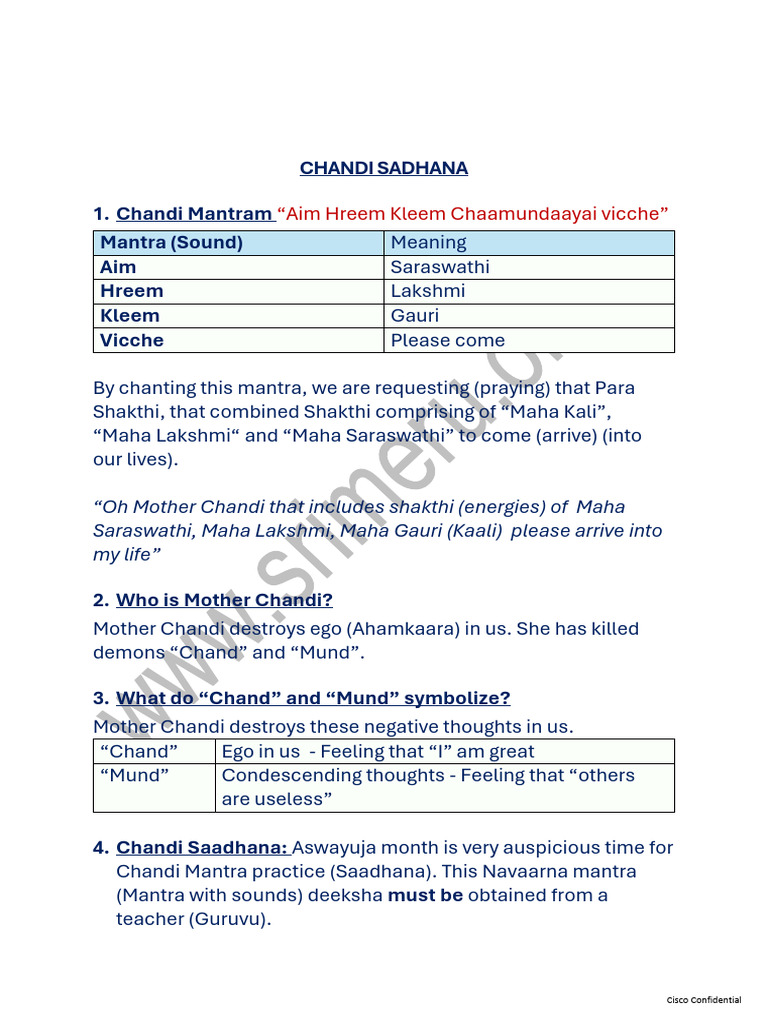 Chandi Sadhana and Mantra Practices | PDF | Mantra | Hindu Deities