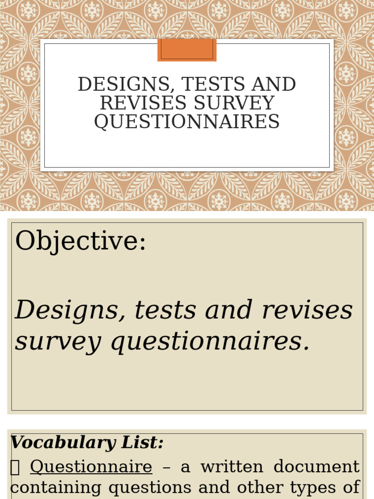 Pre-Test for Questionnaire Design | PDF | Survey Methodology ...