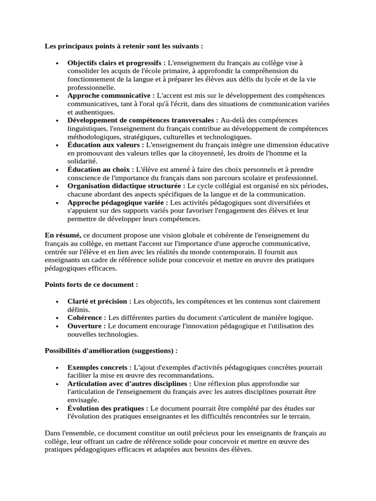 Enseignement du français au collège : clés et méthodes | PDF ...
