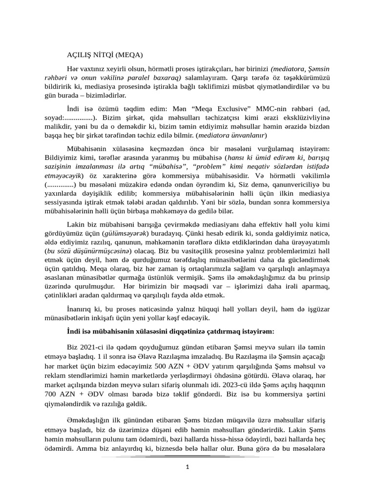 Açiliş Ni̇tqi̇ (Meqa) | PDF