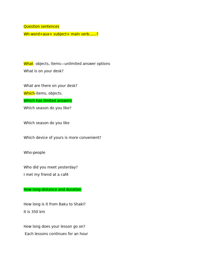 Question Sentences | PDF