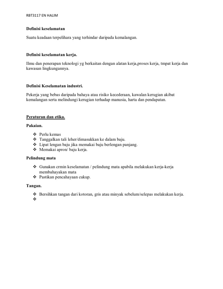 Definisi keselamatan-RBT 3117 | PDF
