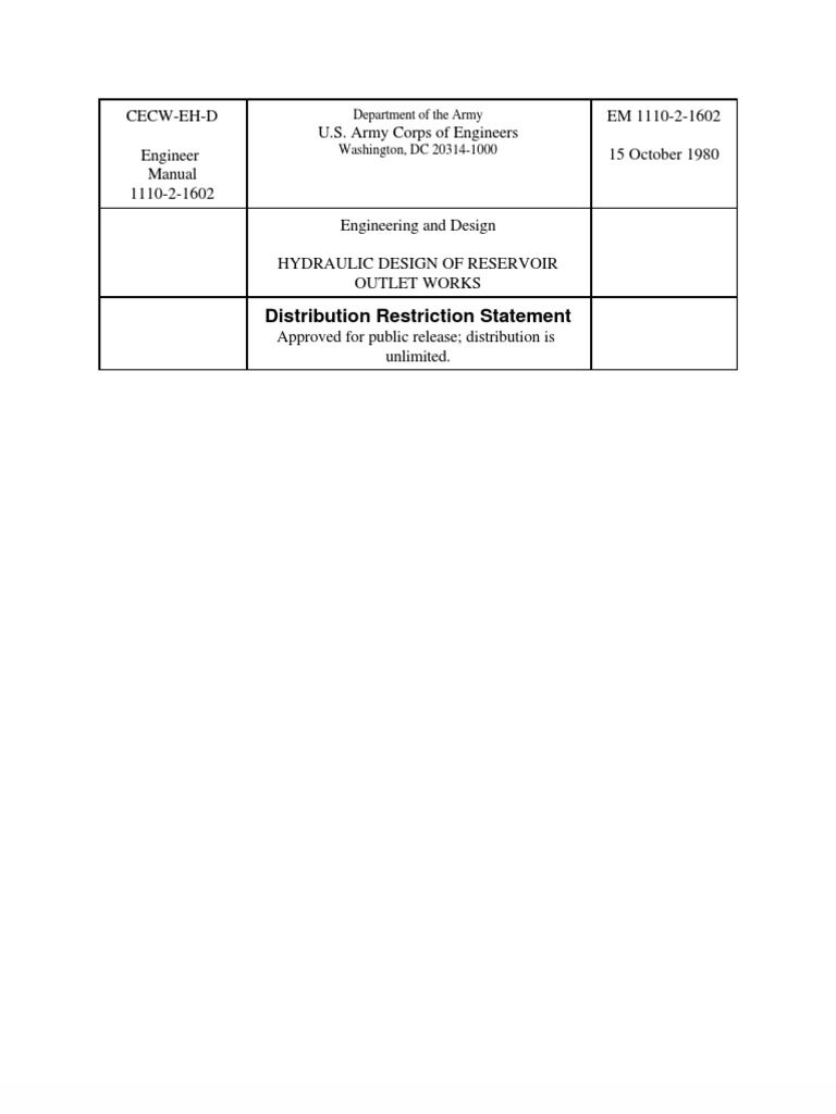 EM 111021602 Hydraulic Design of Reservoir Outlet Works PDF Dam