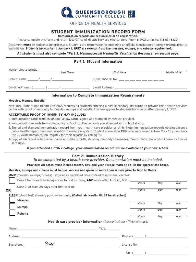 Student Immunization Record Form | PDF | Pediatrics | Health Sciences