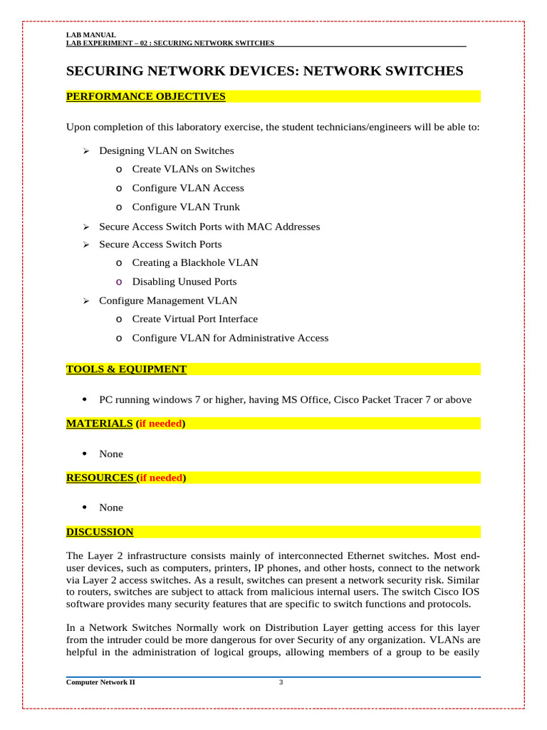 Securing Network Switches Lab Guide | PDF | Computer Network | Network ...