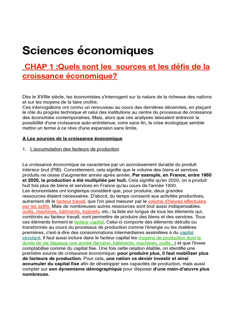 Sources et défis de la croissance économique | PDF | Croissance ...