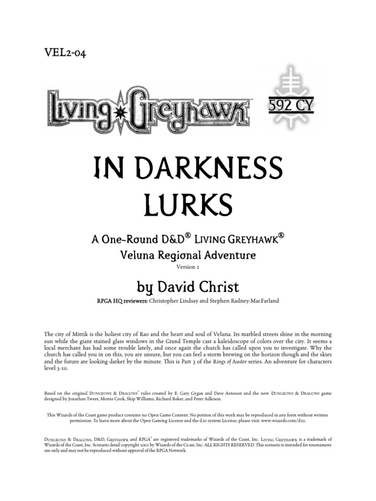VEL2-04 in Darkness Lurks (3E) | PDF