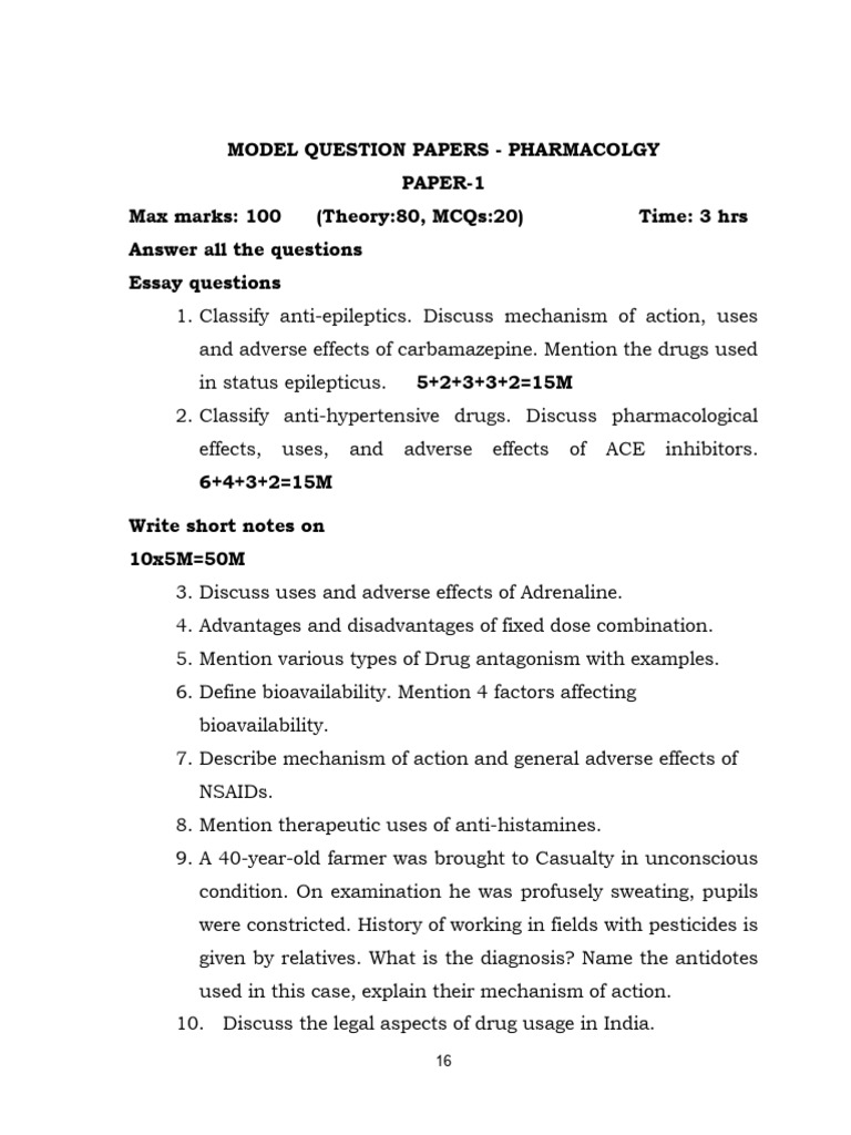 Model Question Papers for Pharmacology | PDF | Cytochrome P450 ...