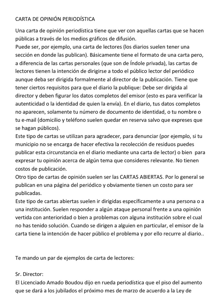 CARTA DE OPINIÓN PERIODÍSTICA