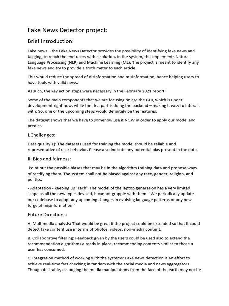Fake News Detector Project Abstract | PDF | Machine Learning | Usability