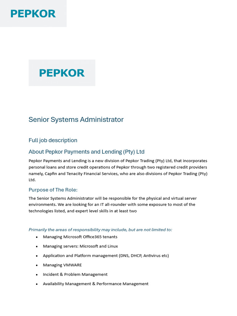 Senior Systems Administrator | PDF