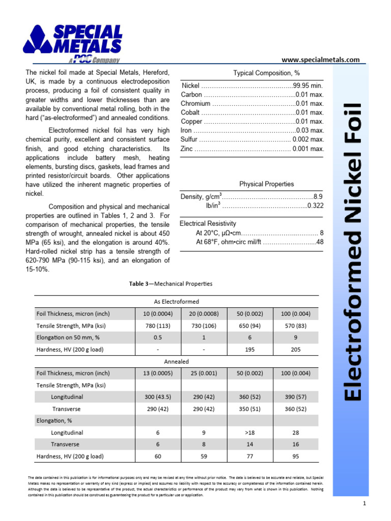 Electroformed Nickel Foil | PDF | Metals | Nickel