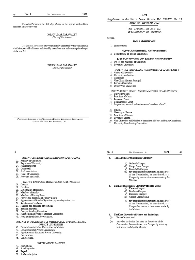 Universities Act 2021 Overview | PDF | United States Senate | University