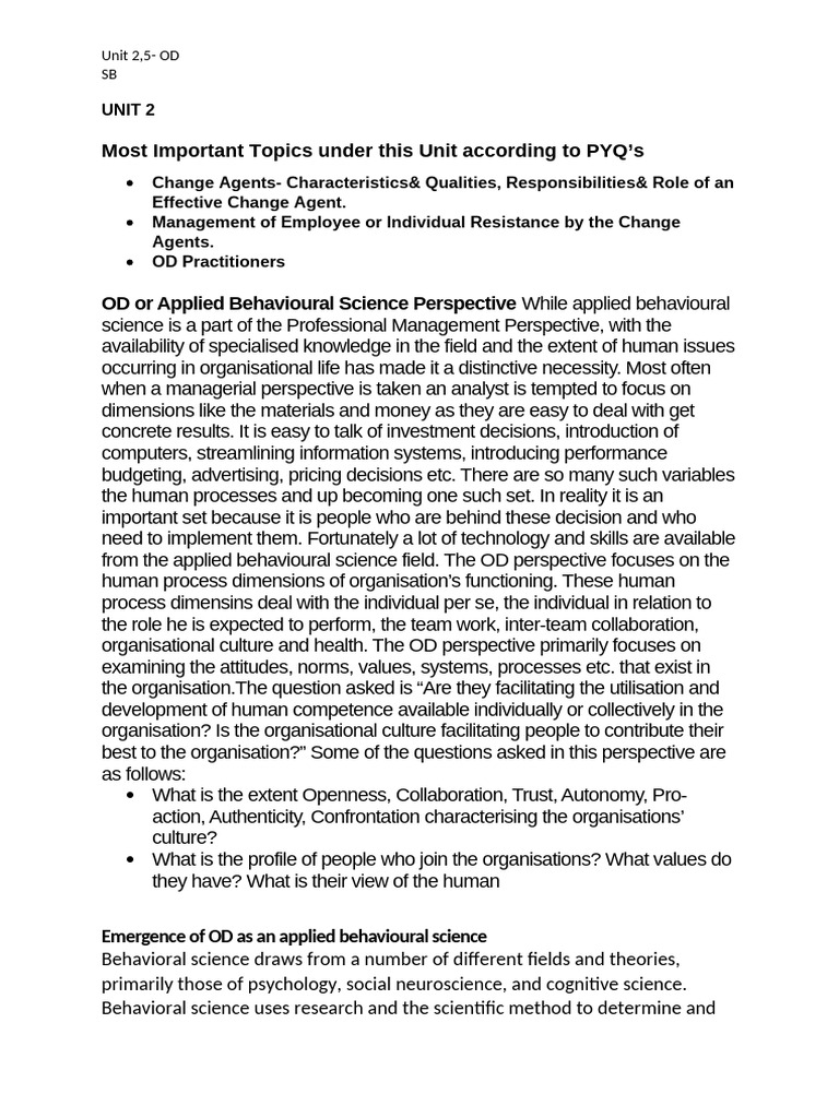 OD UNIT 2 | PDF | Organization Development | Behavioural Sciences