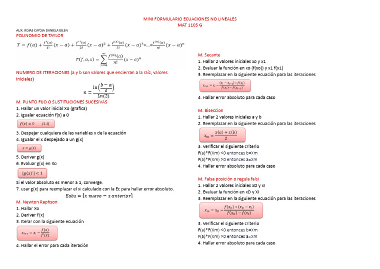Formulario Mat 1105 | PDF | Ecuaciones | Relaciones matematicas
