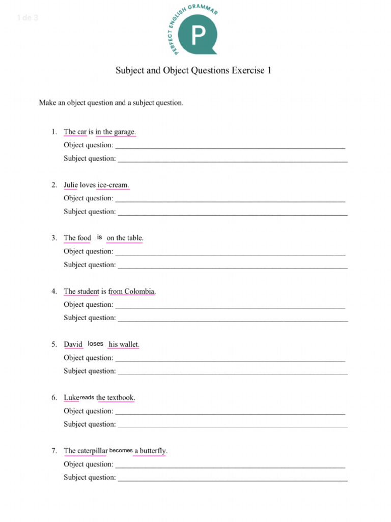 Subject An Object Questions | PDF