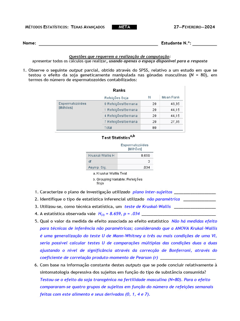 Aula 2b T Aula 2b T ANOVA Unifactorial KruskalWallis FICHA Resolução ...