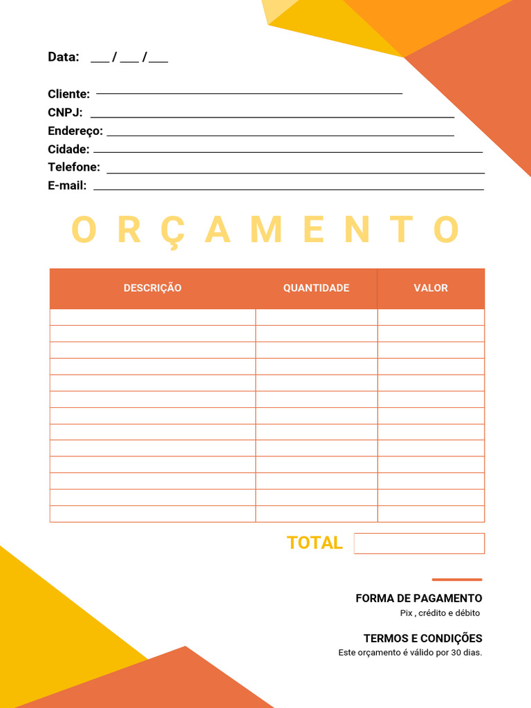 Documento A4 Modelo de Orçamento Simples Laranja e Amarelo | PDF