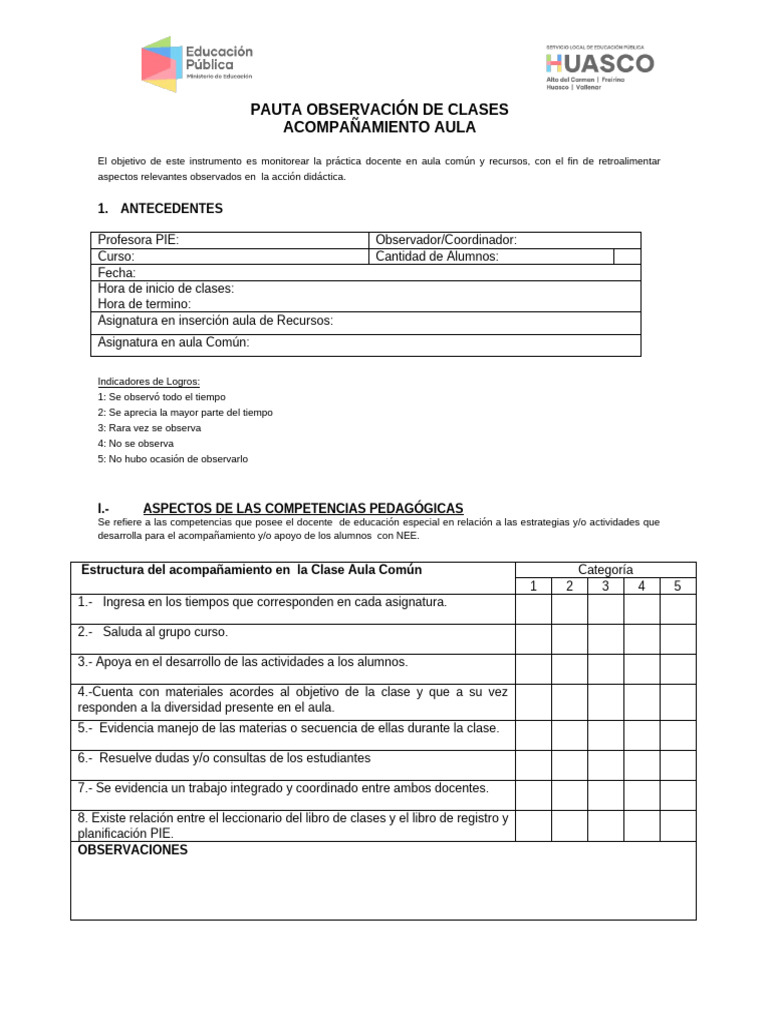 Observación y Mejora Docente en Aula | PDF | Maestros | Salón de clases