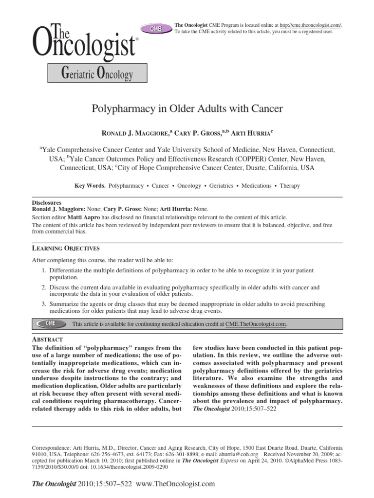 Polypharmacy in Older Adults With Cancer | PDF | Benzodiazepine ...