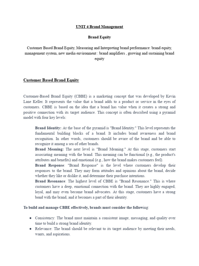 UNIT 4 Brand Management | PDF | Brand | Customer Satisfaction
