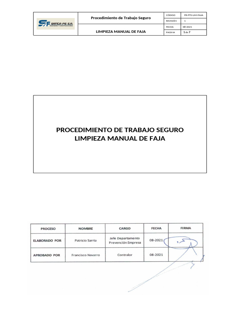 PTS Limpieza Manual de Faja | PDF | Riesgo | Protector solar