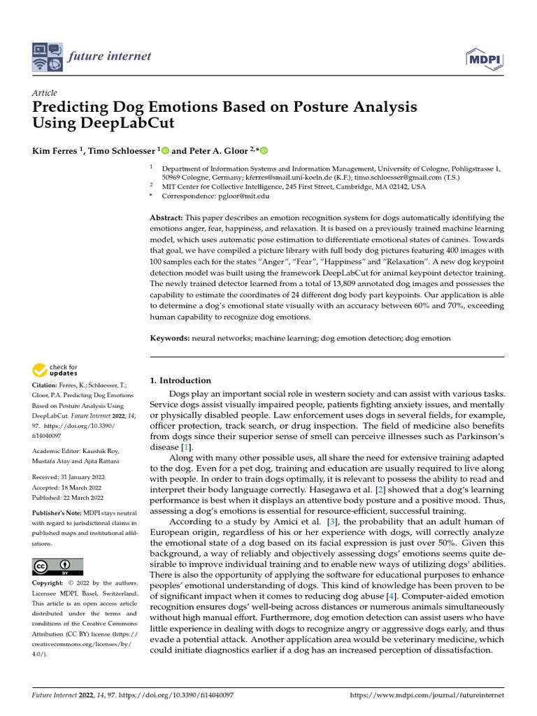Predicting Dog Emotions Based On Posture Analysis Using DeepLabCut ...