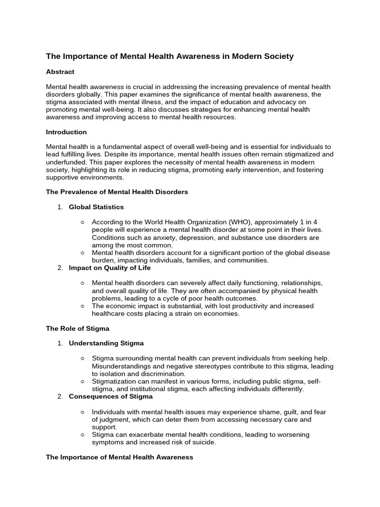 Mental Health Awareness in Society | PDF | Mental Health | Social Stigma
