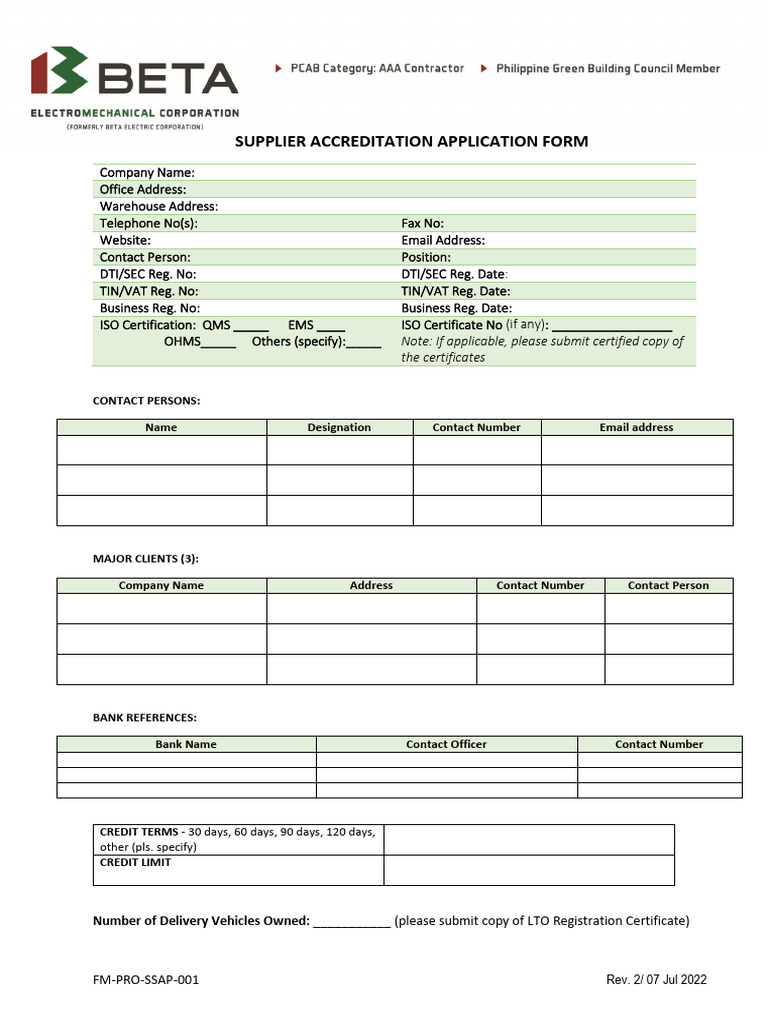 Supplier Accreditation Application Form | PDF