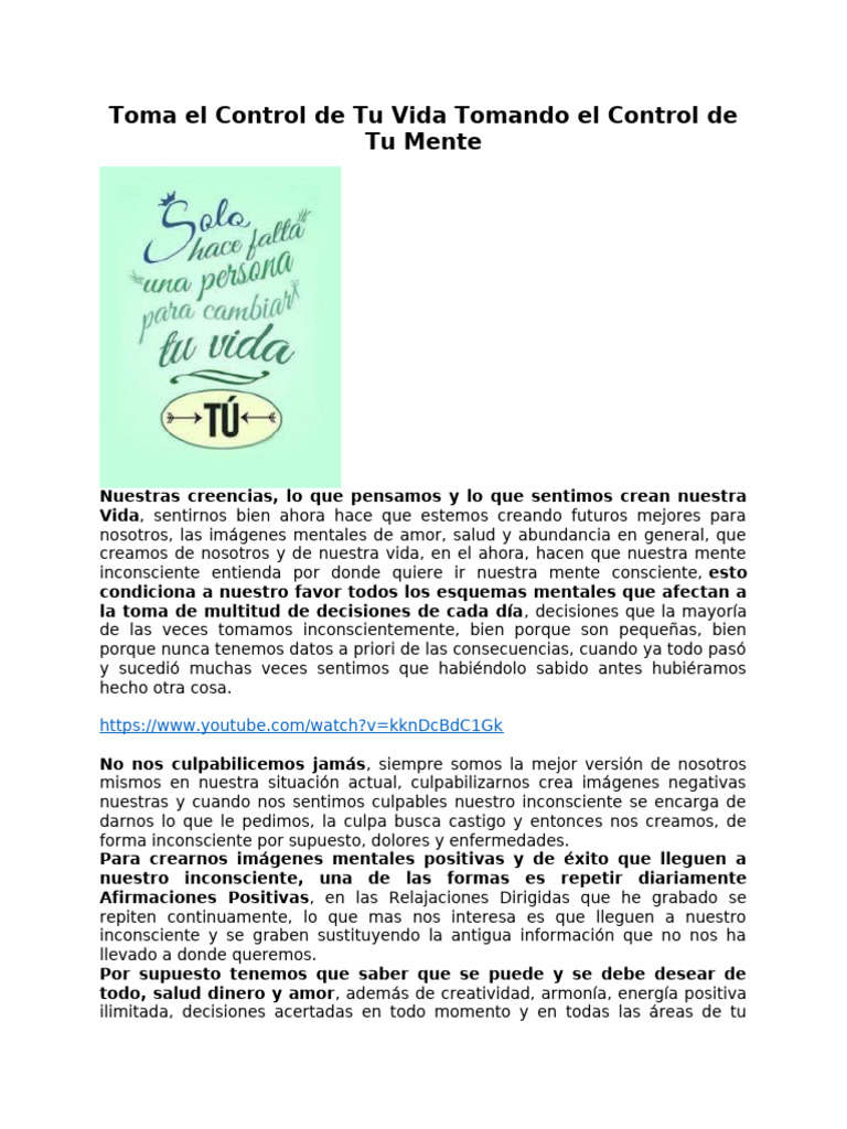 Toma el Control de Tu Vida y Mente | PDF | Mente | Mente inconsciente