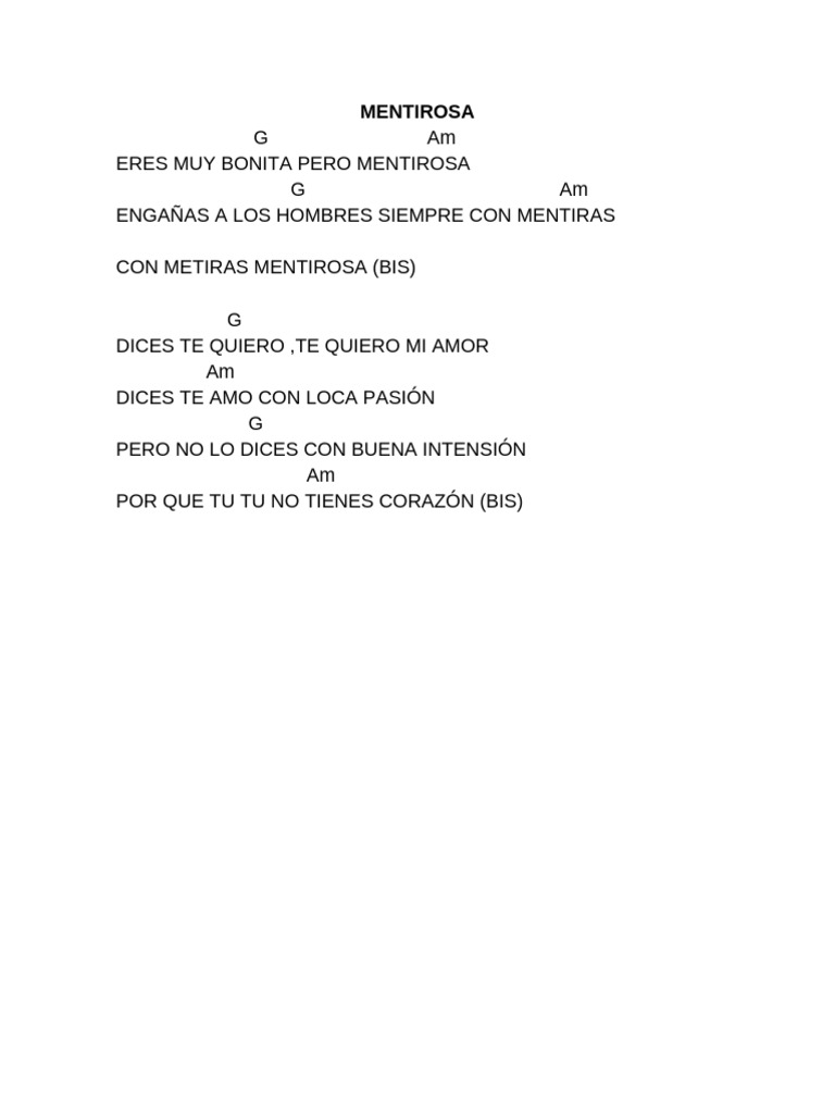Mentiroso Amor: Letras de Canción | PDF