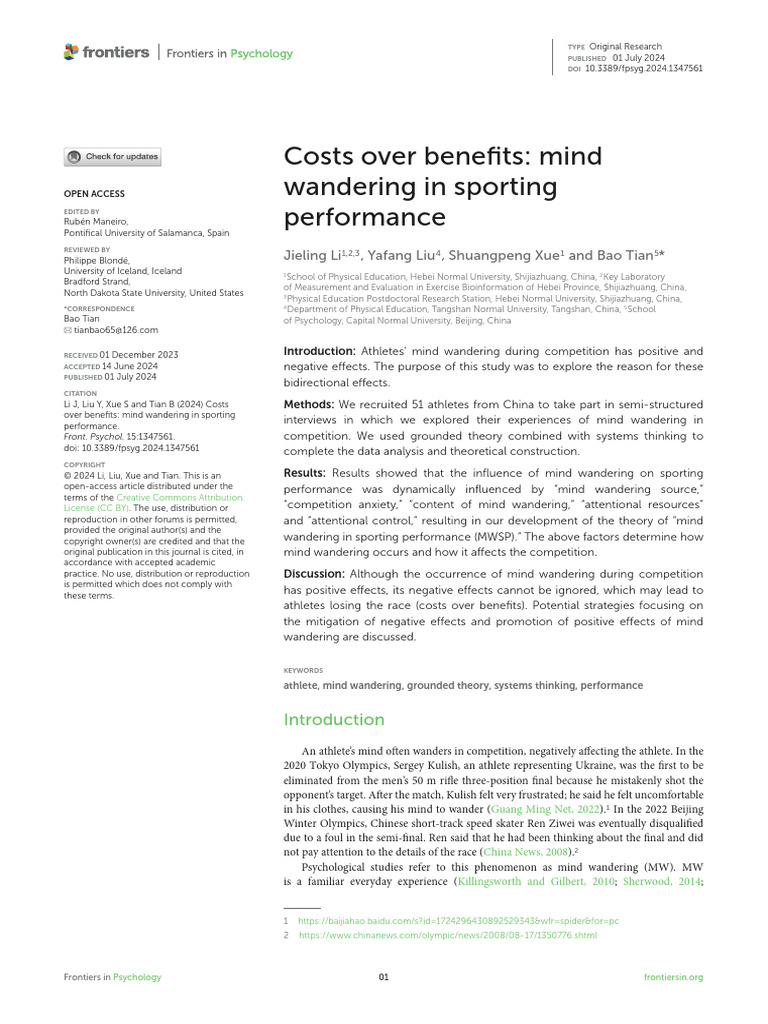 Curated visual reference: Gallery Detail: Costs Over Benefits Mind Wandering In Sporting Performance
