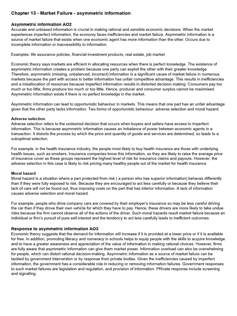 Asymmetric Information and Market Failure | PDF | Adverse Selection ...