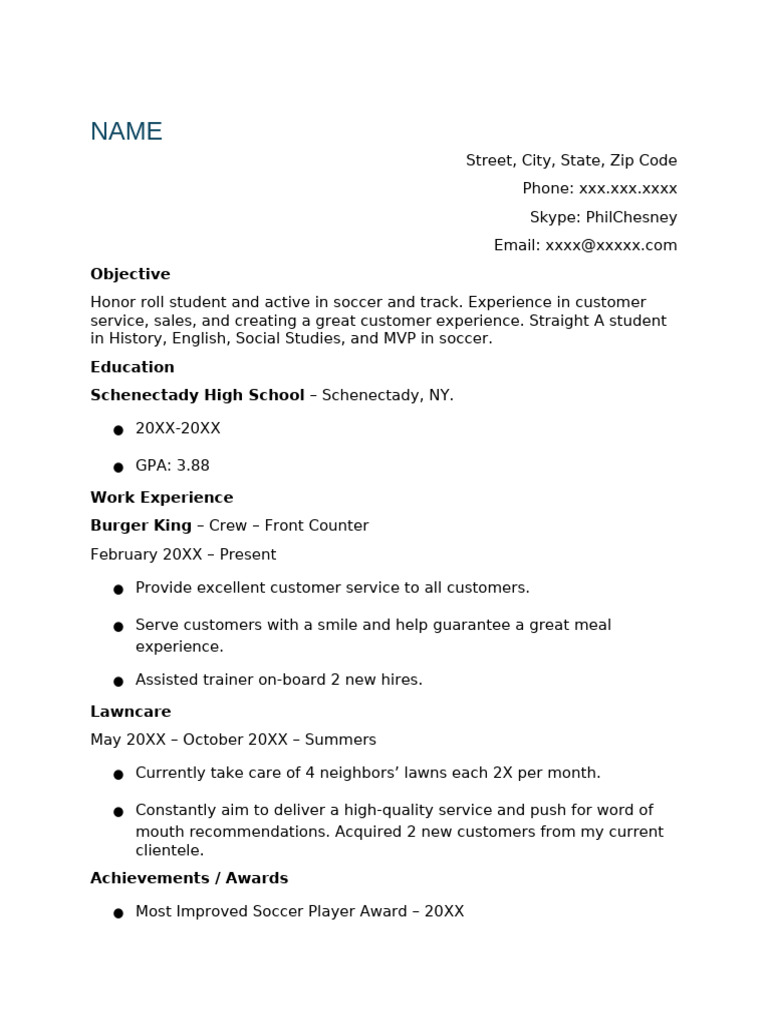 Junior success resume template pdf