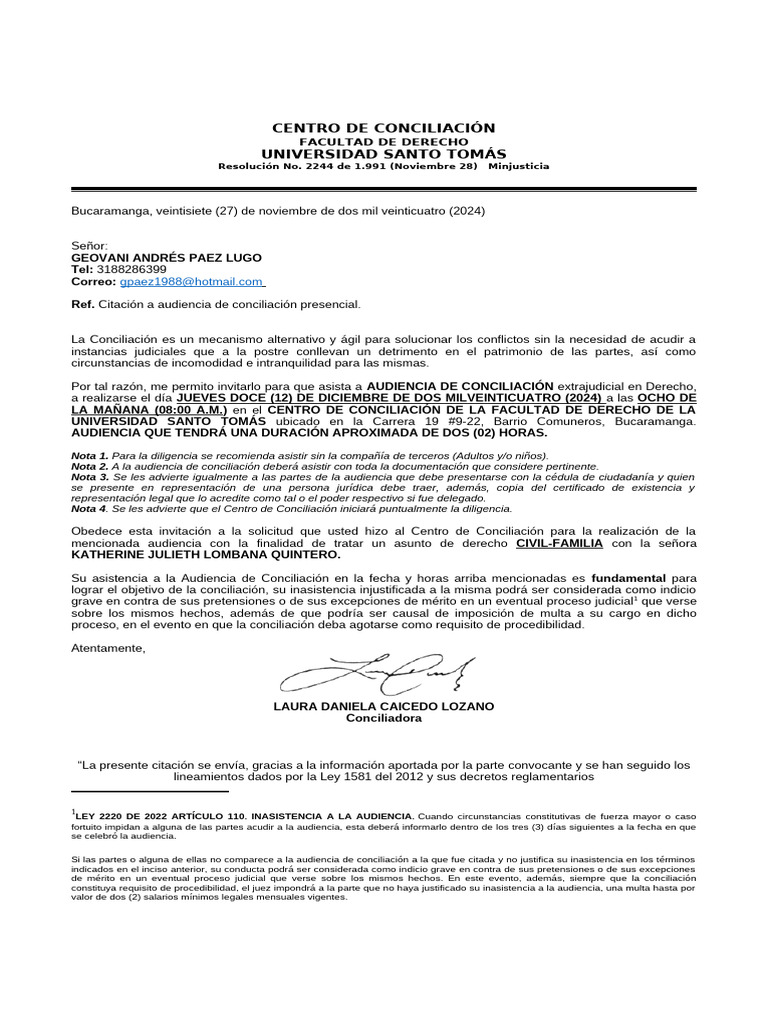 3.CITACION SOLICITANTE (Presencial) | PDF