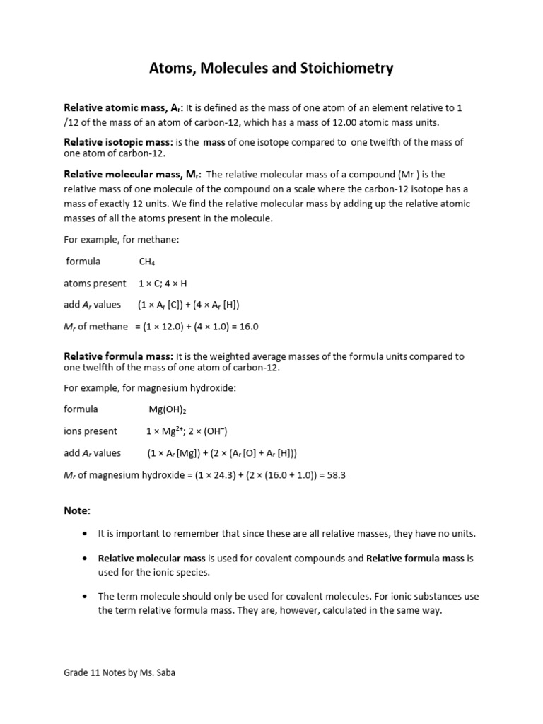 Methane Molecular Mass Calculation | PDF | Mole (Unit) | Molecules